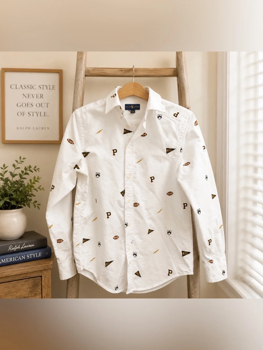 Ralph Lauren White Button pendant Oxford Shirt size large 14-16